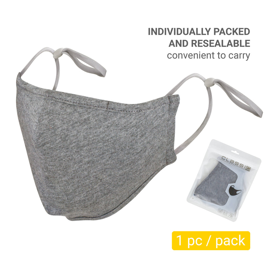 100% Cotton 3-Layer Face Mask - Reusable & Washable Grey