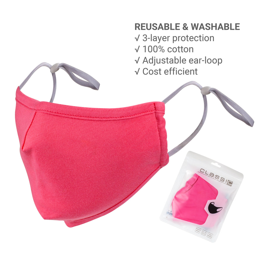 100% Cotton 3-Layer Face Mask - Reusable & Washable Pink